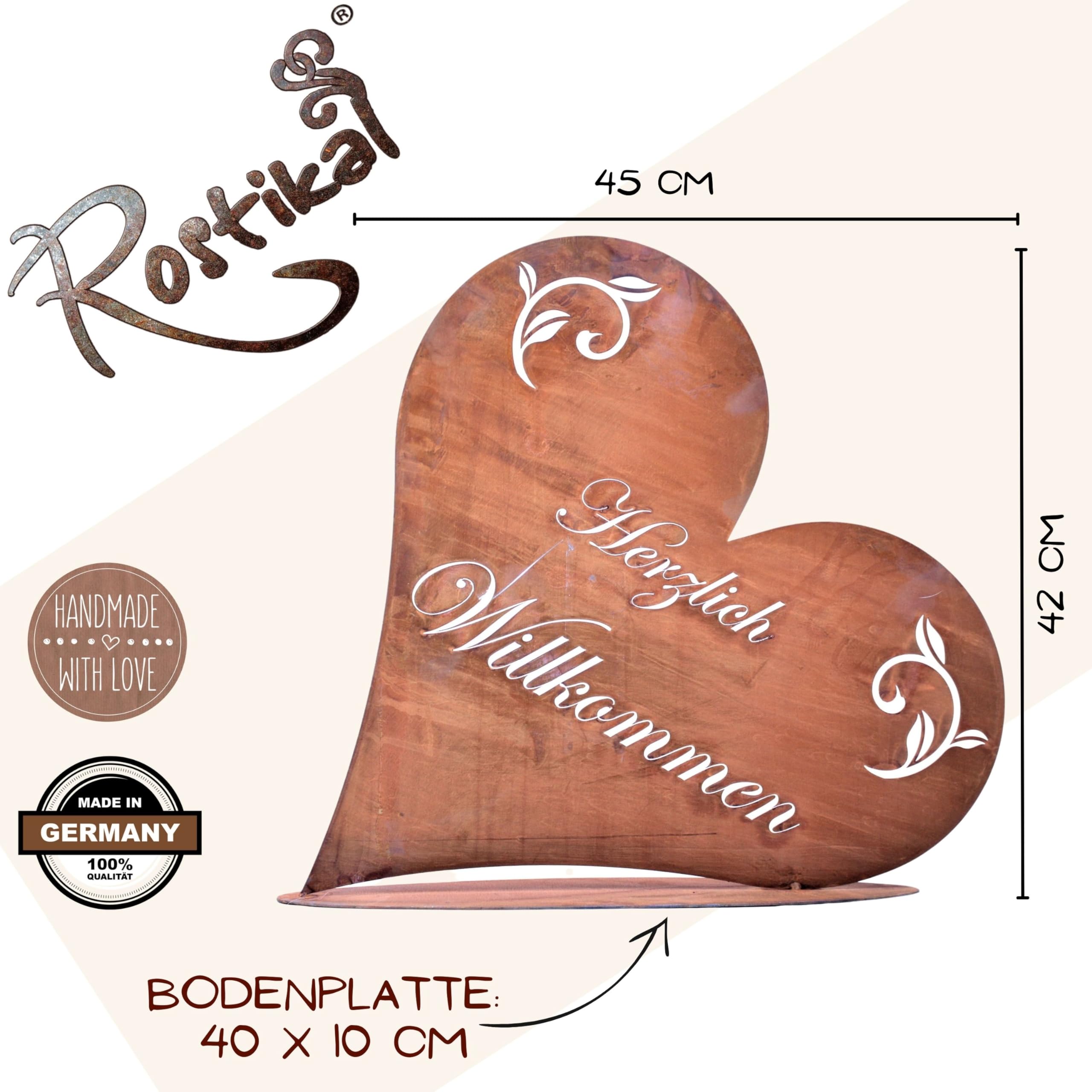 Rostikal Willkommensschild 45 x 42 cm Garten Rost Deko Schild Herzlich Willkommen