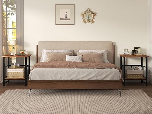 Miniatura 8 de Mesita de noche industrial, mesa auxiliar cuadrada de 18 pulgadas con estante de almacenamiento abierto, mesita de noche para dormitorio, soporte