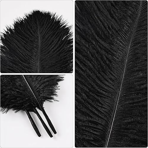 Miniatura 3 de THARAHT Plumas de avestruz negro, 24 piezas naturales a granel de 10-12 pulgadas 9.8 in-11.8 in para manualidades, bodas, fiestas, centros de mesa,