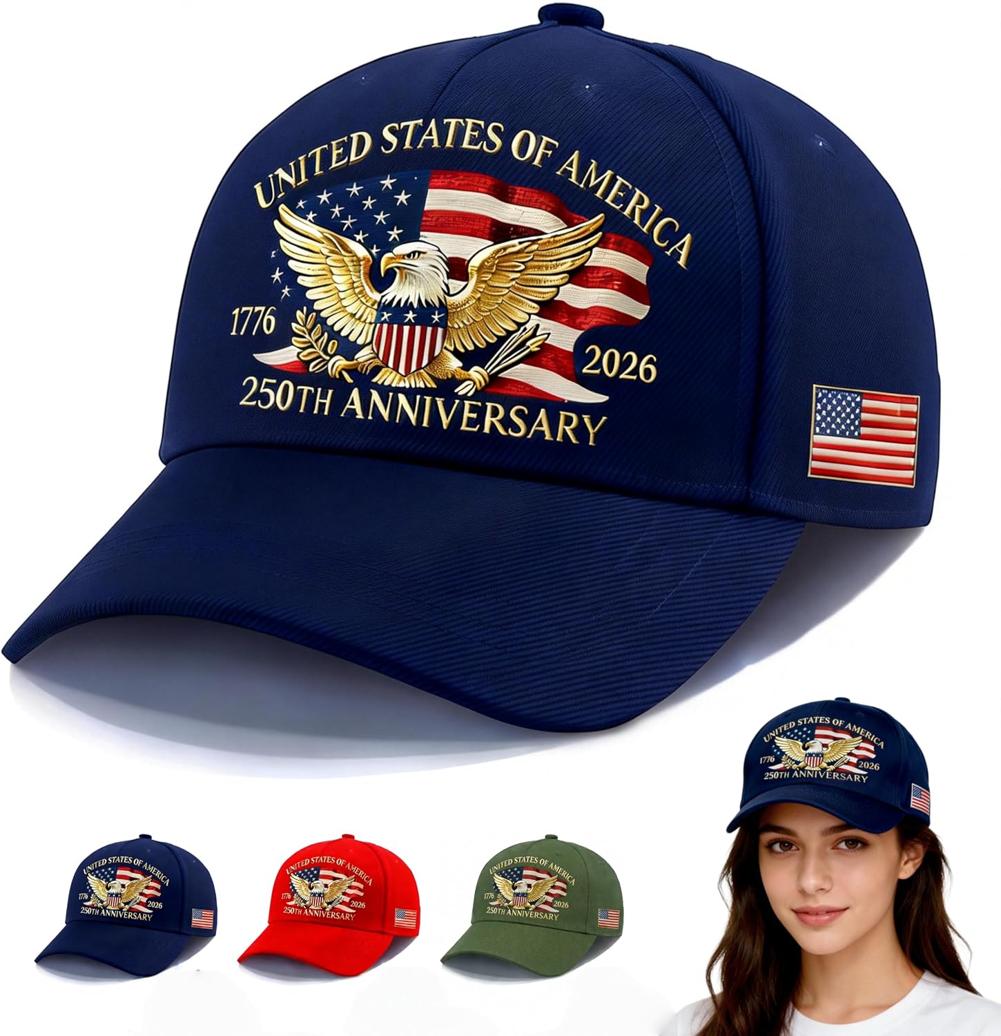 250 Anniversary USA Hat for Men Women,Eagle Adjustable Baseball Cap,Patriotic 250th Gift for Husband,Veteran