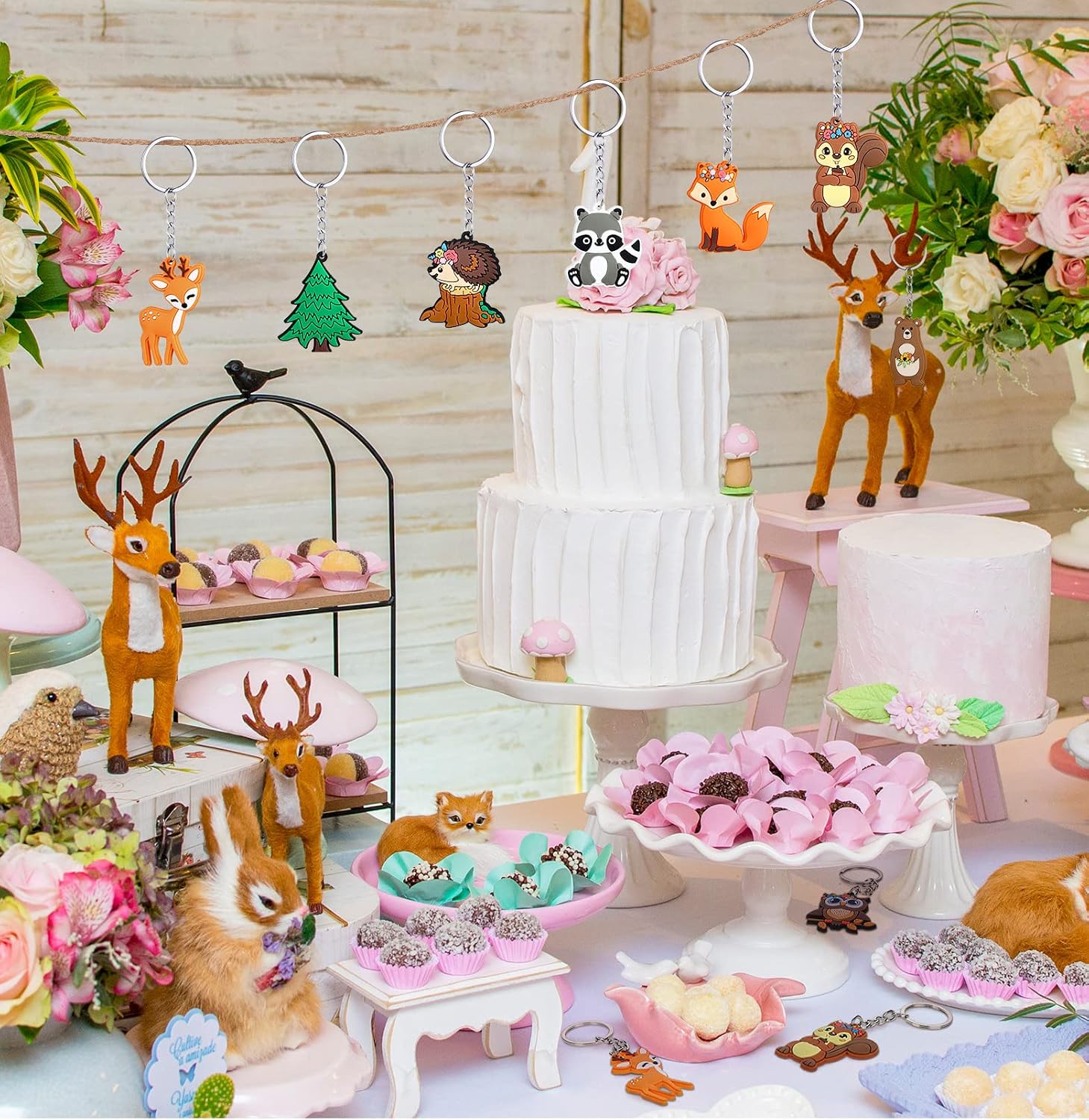 Jadive 36 Pcs Woodland Baby Shower Party Favors Jungle Safari Baby Shower Return Gifts Animal Forest Jungle Woodland Animal Keychains for School Carnival Rewards Kids Birthday Party Fillers Supplies