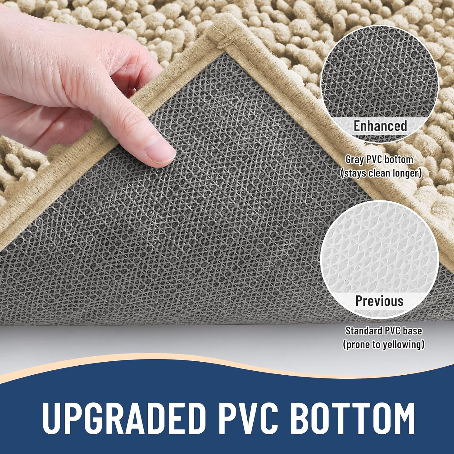 Arotive Chenille Bathroom Rugs Set 3 Piece, Extra Soft Absorbent Shaggy Bath Mat and U-Shaped Contour Toilet Rug, Non-Slip Machine Wash Dry Bath Mats Set for Bathroom, Shower, Sink and Tub, Beige - Image 5