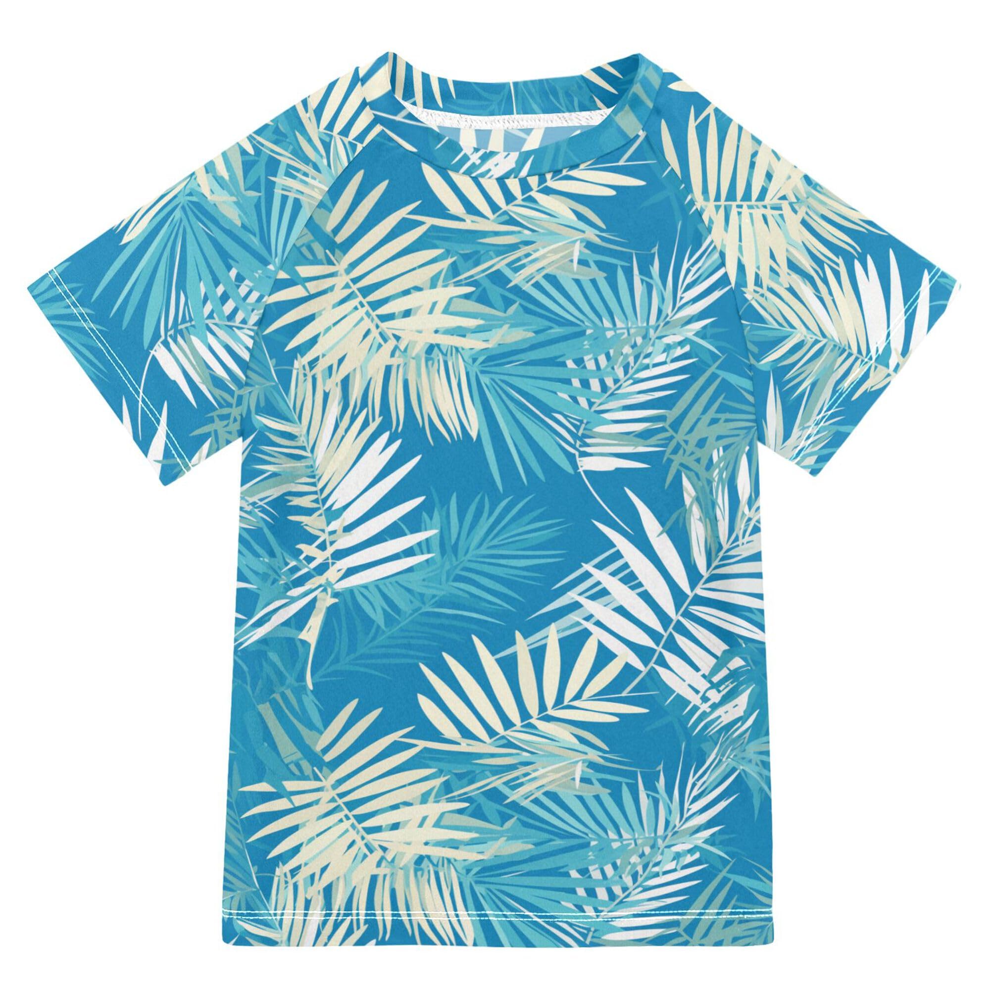 Palm Leaves Tropical Bathing Suit Kids Short Sleeves Baseball Shirts Swimwear Beach Tops 3T
