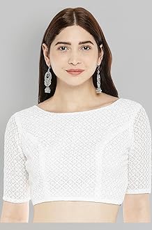 Studio Shringaar Women's Chikankari Saree Blouse with Elbow Sleeves