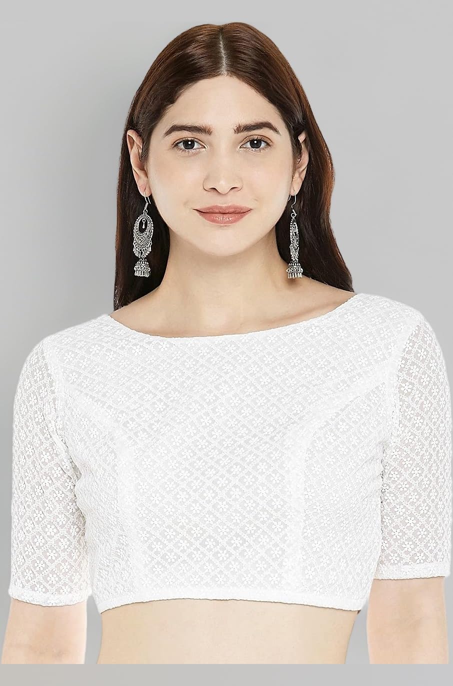 Studio Shringaar Women's Chikankari Saree Blouse with Elbow Sleeves