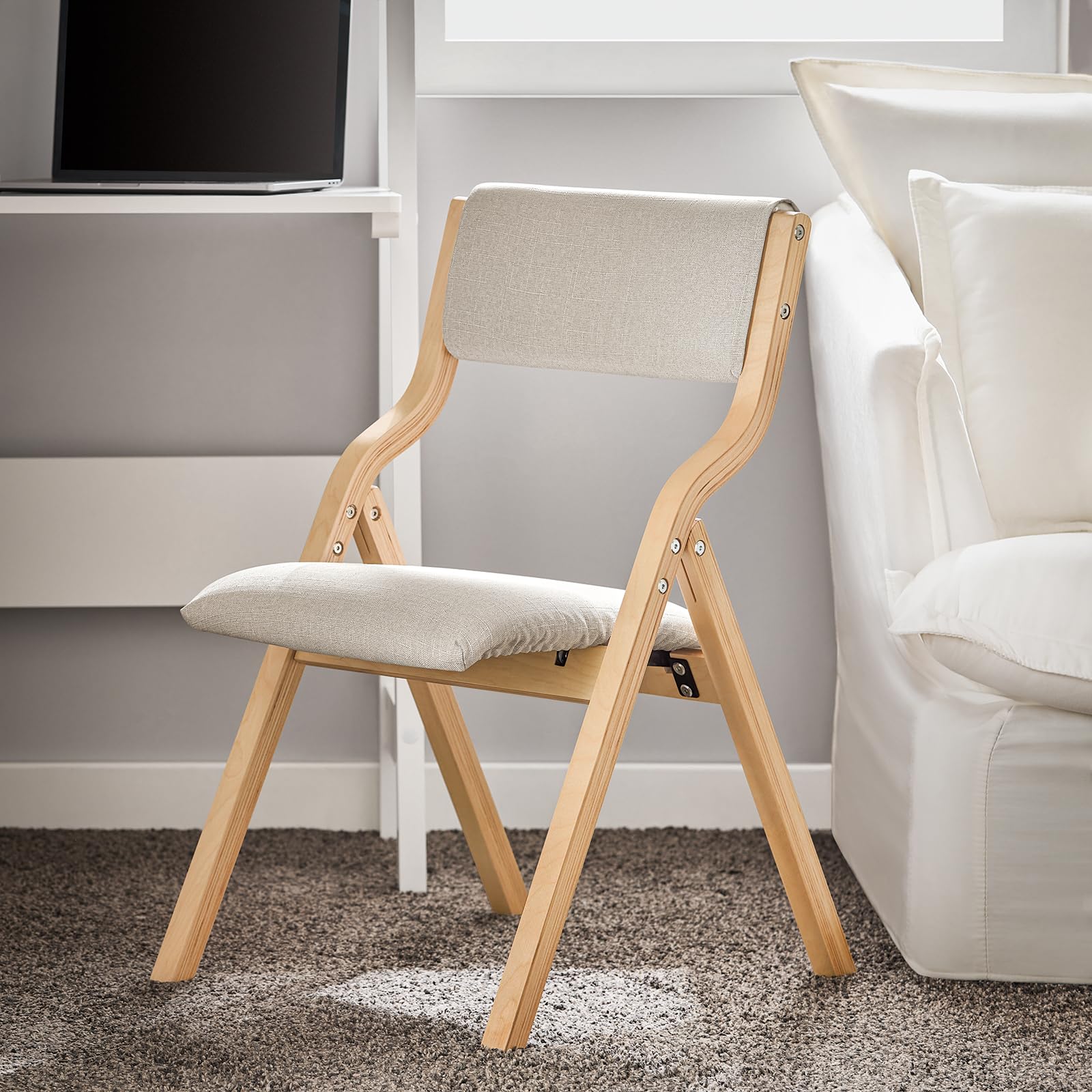 SoBuy Sedia Pieghevole da Pranzo con Seduta e Schienale Imbottiti, Design Elegante e Salvaspazio, Comoda e Resistente, Facile da Riporre, Perfetta per Cucina, Ufficio e Esterno, Grigio FST40-HG