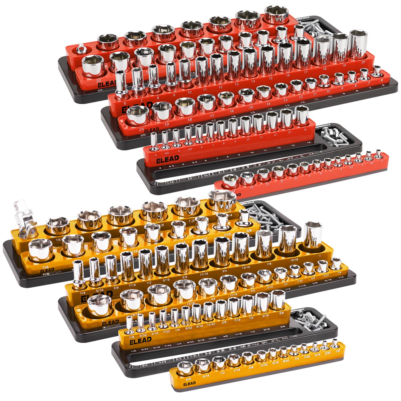 ELEAD Magnetic Socket Organizer Set - Durable 1/2, 1/4, 3/8 Inch Drive Holder, Tool Box Storage Tray for Wrench, Screwdriver, Mechanic Tools, Portable