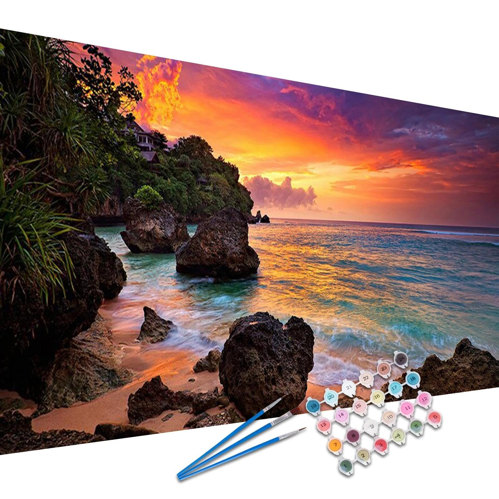 YALKIN Paint by Numbers Kits for Adults, Landscape Painting by Number Kits On Canvas,Without Frame DIY Color Oil Painting Acrylic Paints,Home Wall Decor 16x35in/40x90cm