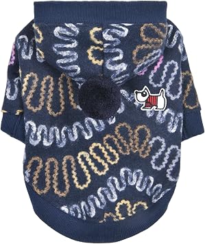Puppia Rory Cute Winter Hooded Fleece Shirts with Integrated Harness for Small and Medium Dogs, Navy, Medium
