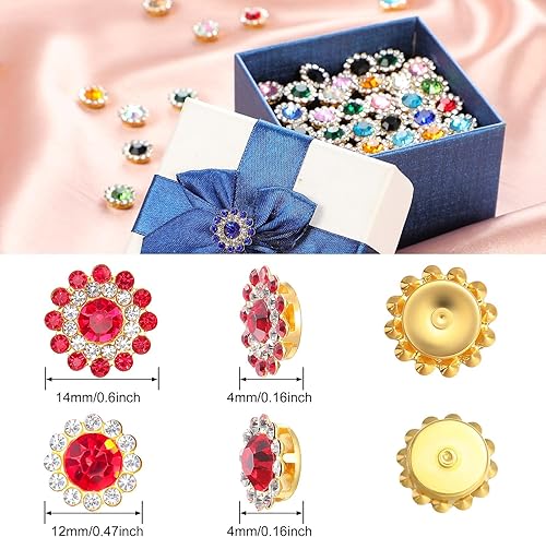 Miniatura 7 de 200 diamantes de imitación con parte trasera plana de 0.472 in y 0.551 in en forma de flor con forma de garra, botones de diamantes de imitación,