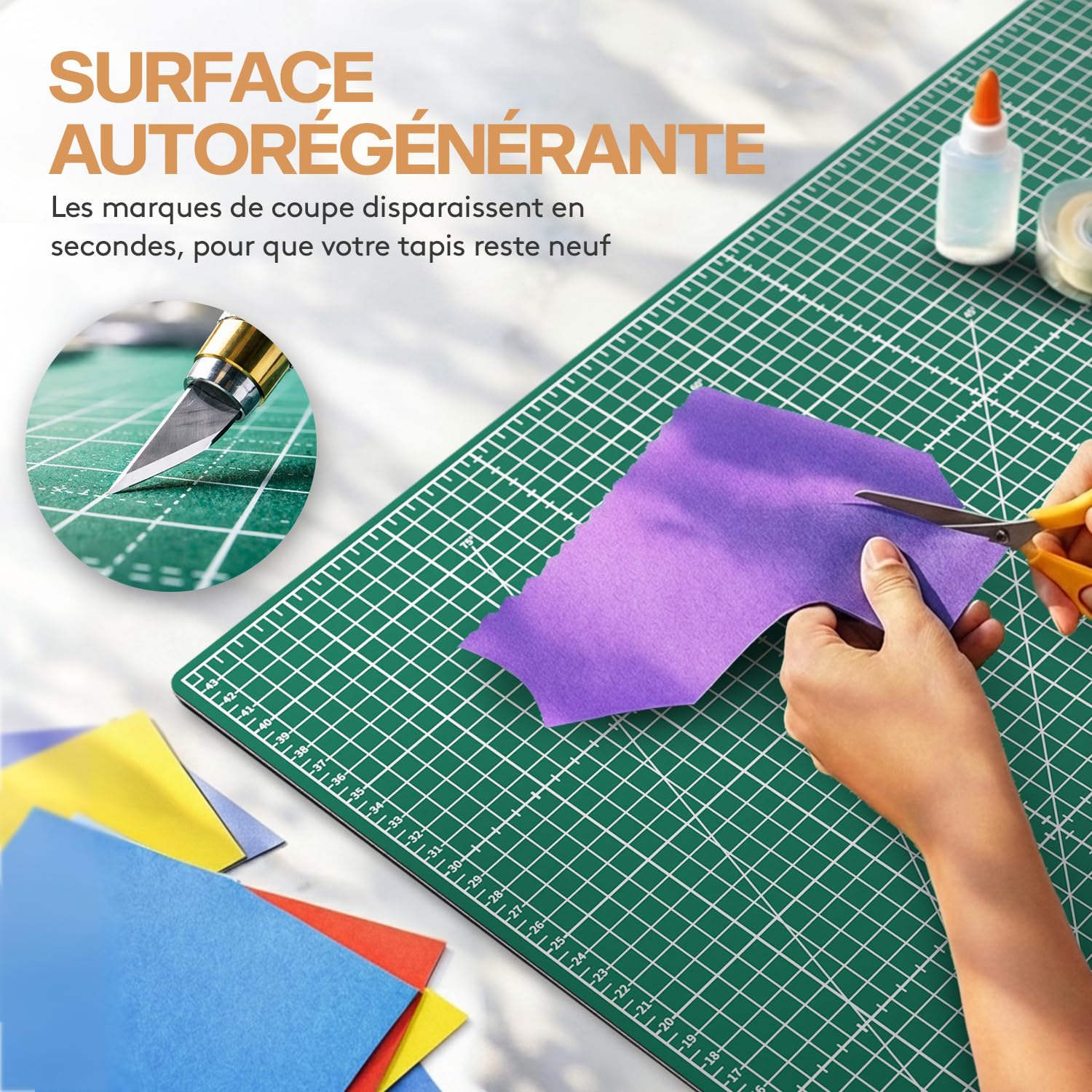 ACROPAQ Tapis de Decoupe A2 - Auto-Réparateur, A2 (60 x 45 cm), 5 Couches de protection pour vos meubles, Avec grilles et repères d'angle sur les deux faces - Tapis de Bricolage, Tapis decoupe