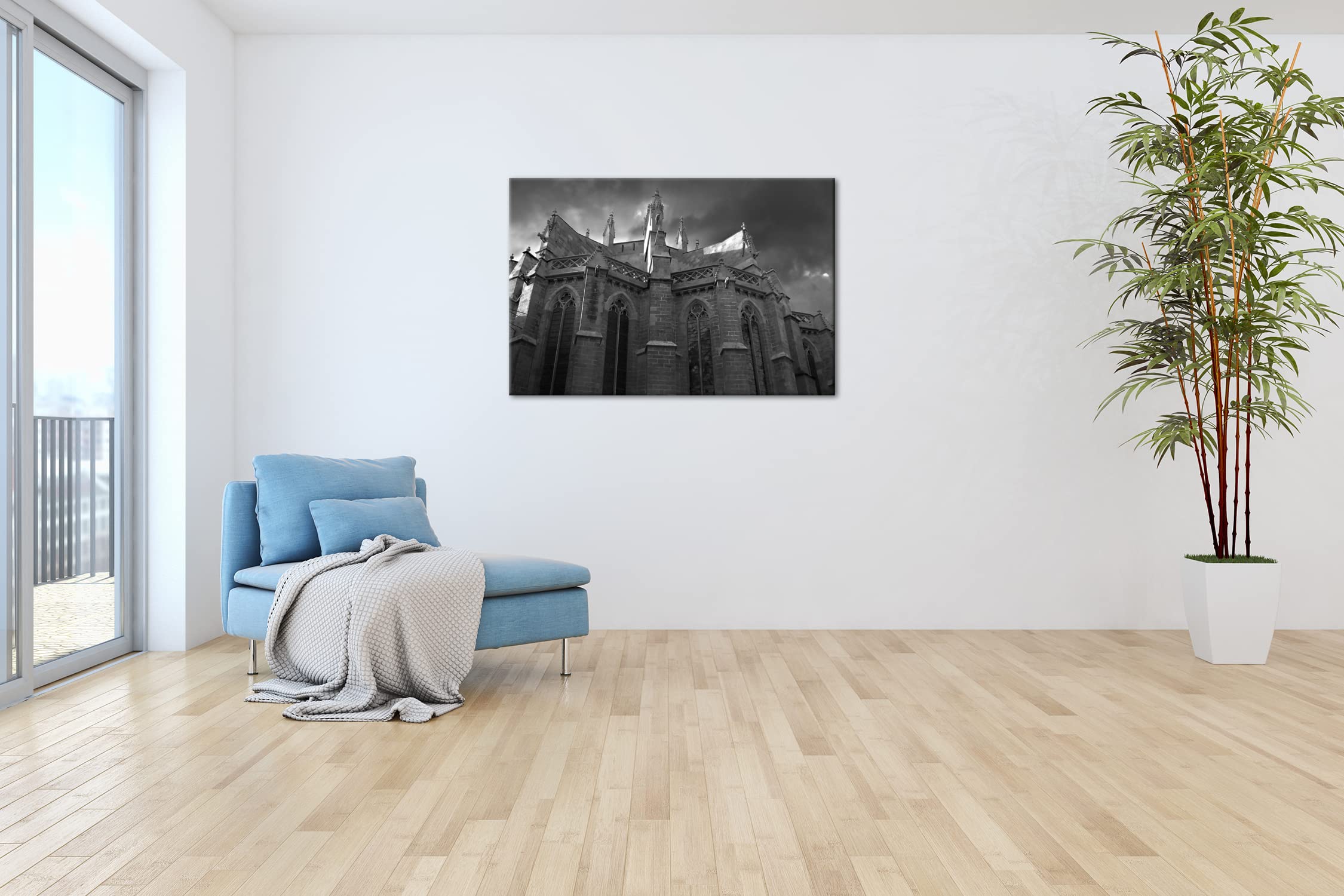deyoli Gotycka katedra format: 75 x 50 cm efekt: czarny/biały jako obraz na płótnie, motyw oprawiony na ramie z prawdziwego drewna, wysokiej jakości druk cyfrowy z ramą