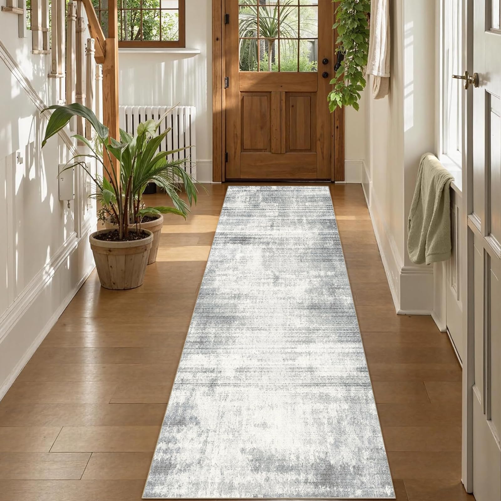 Cycleader 60x240cm Non-Slip Washable Runner Rug for Hallway Bedroom, Modern Abstract Faux Cashmere Carpet Anti-Fatigue Kitchen Rugs Indoor Soft Long Floor Mat Low Pile Runners with Anti-Slip Backing