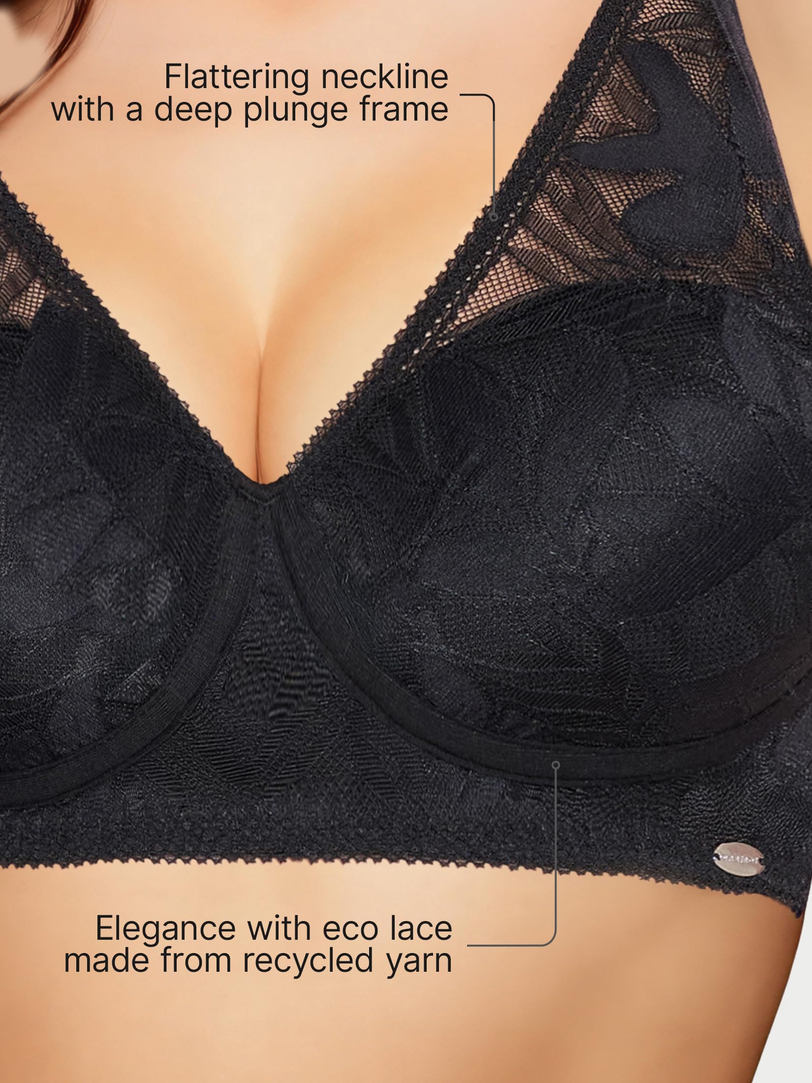 Enamor Reggiseno da donna in cotone di bambù, IB25, in pizzo, 3 volte più morbido, 4 volte più assorbente, antibatterico, imbottito, senza ferretto, ad alta copertura