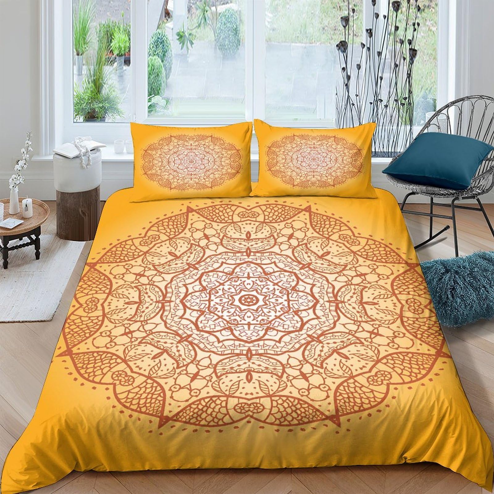 Ctjqhvkz Style-7 3D Printed Mandala Sun Fitted Sheet Microfiber Soft Breathable Boho Pattern Bed Cover For Bedroom Guest Room Decor Single（135X200cm）