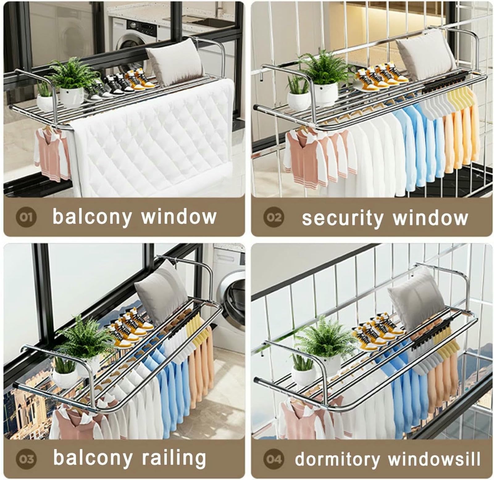 Stendibiancheria per ringhiere di balconi e davanzali, piccolo stendibiancheria pieghevole in acciaio inox, stendibiancheria per radiatori per appendere vestiti, asciugamani, scarpe e calzini (50 cm/1