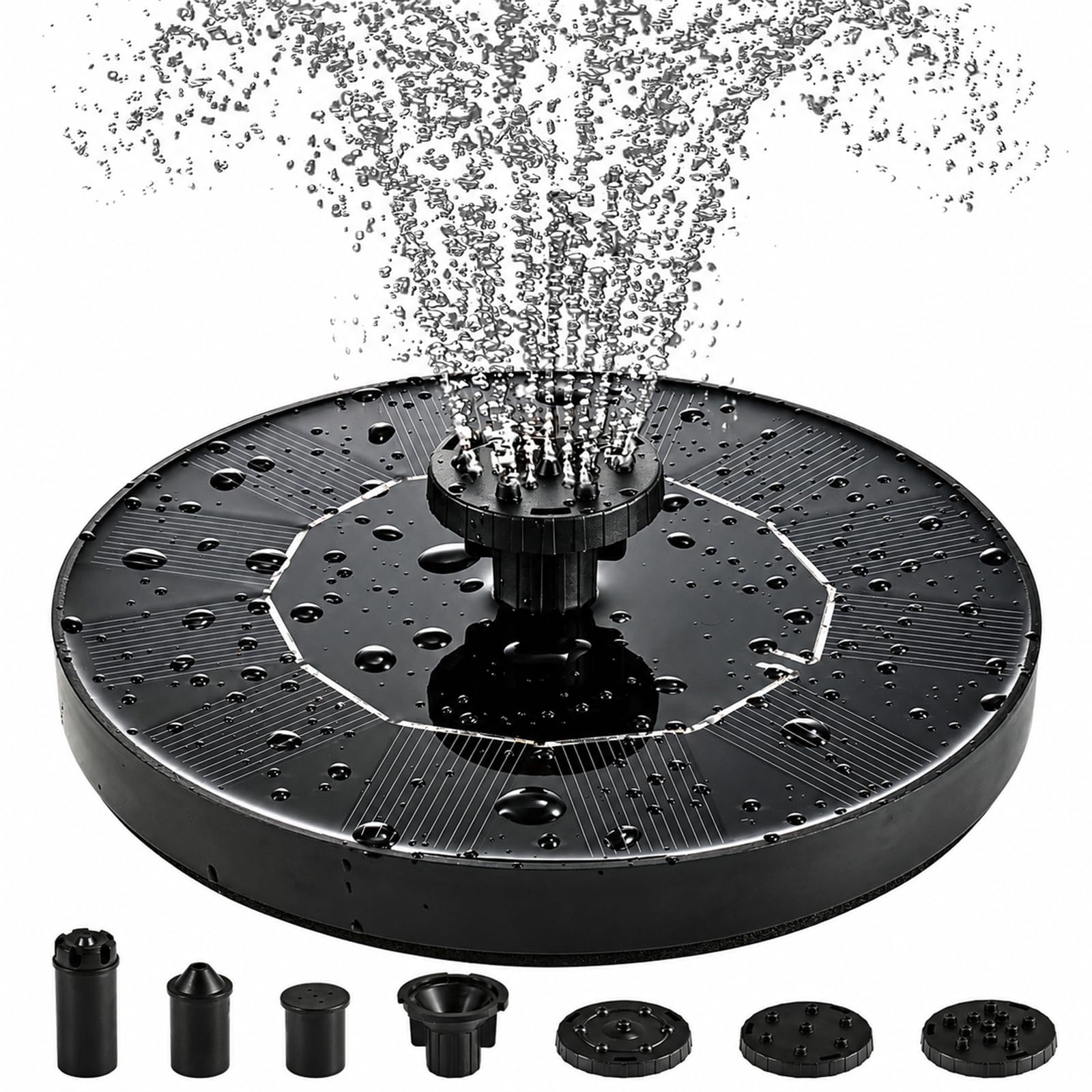 Photo 1 of 1W Solar Bird Bath Fountain Pump, Solar Fountain, Solar Powered Water Pump, Outdoor Water Fountain with 6-in-1 Nozzles, Free Standing Floating Solar Powered for Bird Bath, Garden, Pond, Pool, OutdoorBIN 10-PL-06
