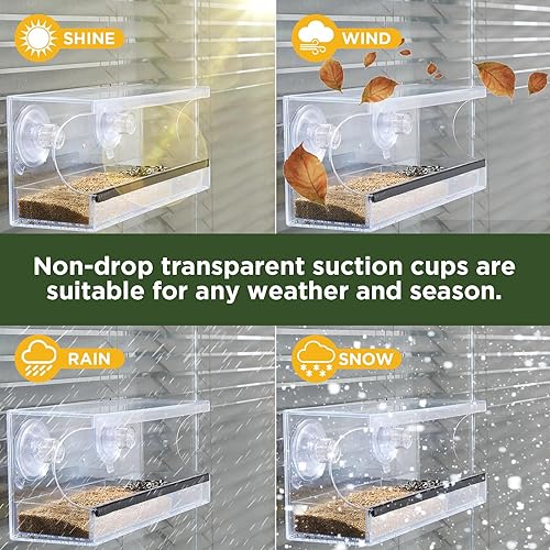 Miniatura 3 de Comedero para pájaros con ventosas fuertes, comedero para pájaros de ventana para exteriores, observación de aves al aire libre, ideal para