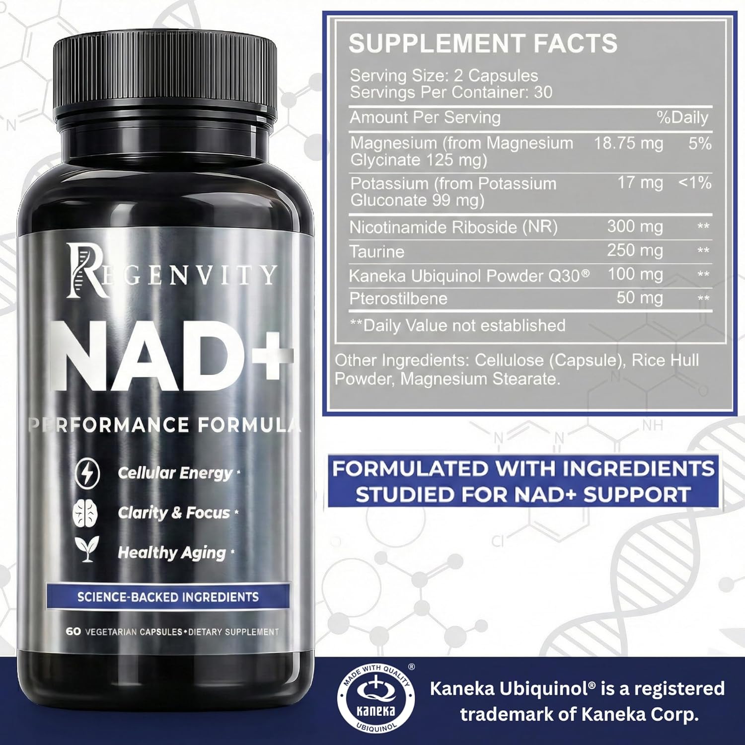 NAD+ Supplement with Kaneka Ubiquinol CoQ10 | 300mg Nicotinamide Riboside NR | Cellular Energy & Healthy Aging for Active Adults 45+ | 60 Capsules