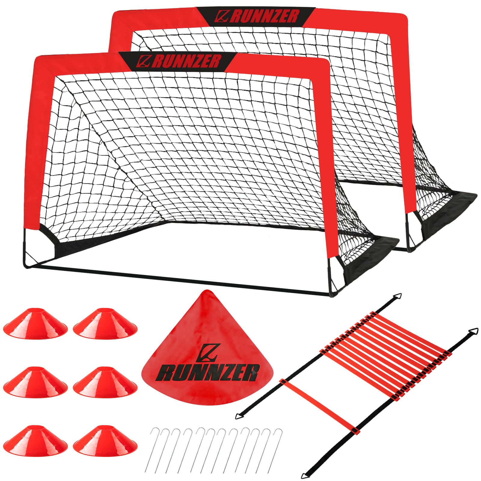 L RUNNZER Kids Soccer Goal, Pop Up Soccer Goal Net for Backyard, Set of 2 with Portable Carrying Case