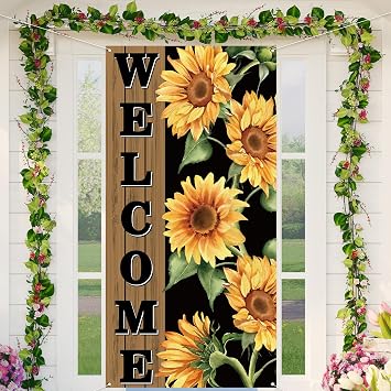 Rvsticty Sunflower Decorations Spring Door Cover, 71 x 35 Inches, Foldable, Fade Resistant, Perfect for Spring, Party, Indoor/Outdoor Use