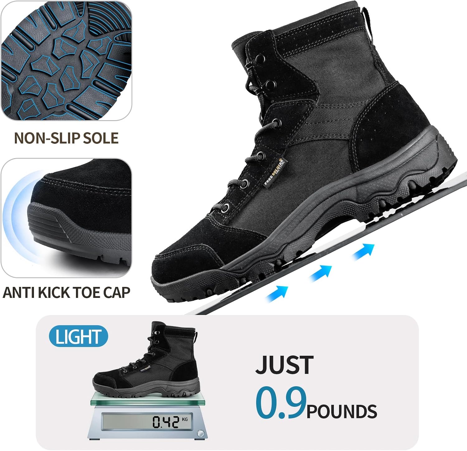 FREE SOLDIER Men's Tactical Hiking Boots 6 Inches Lightweight Breathable Work Boots Military Desert Boots(Black 11) - Image 4