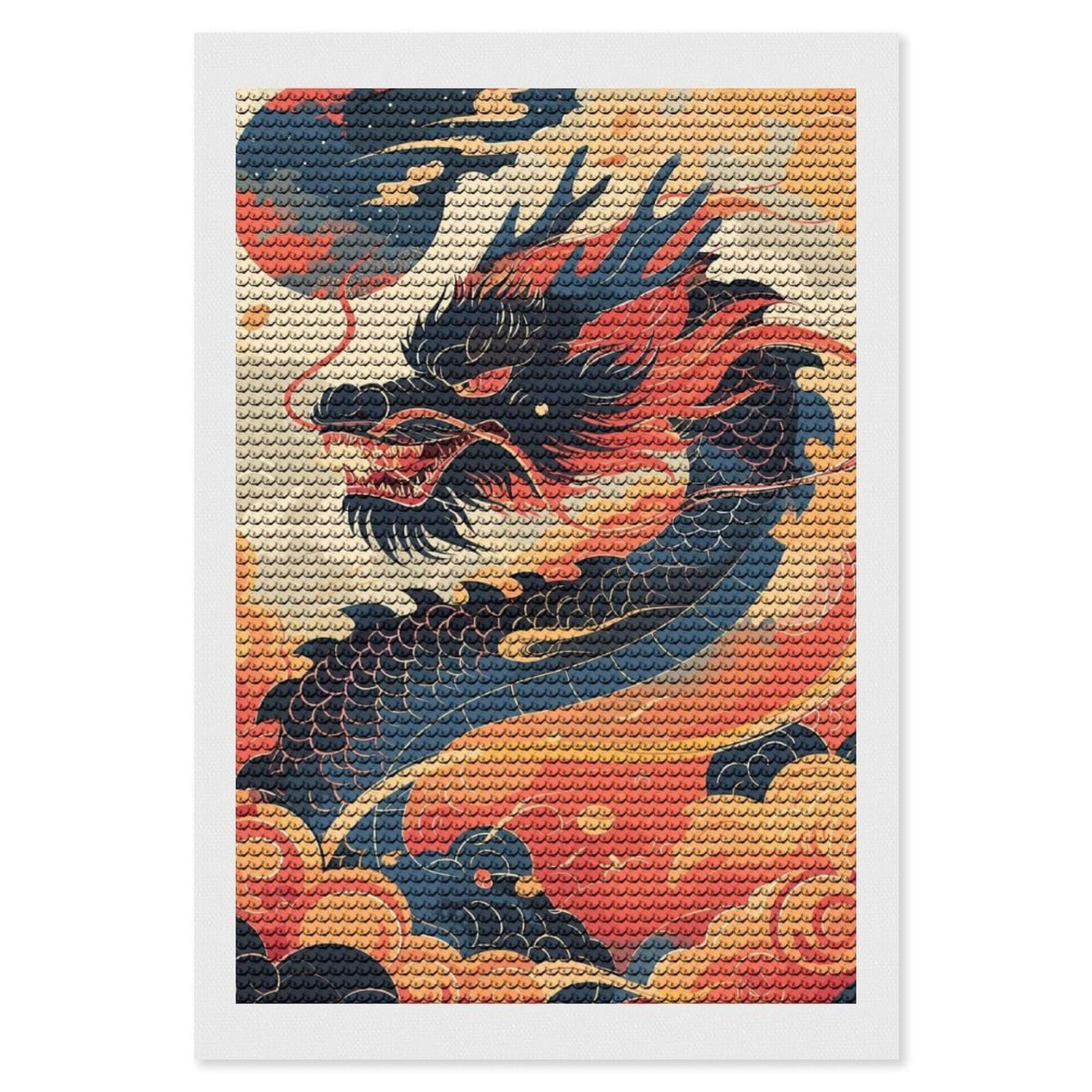 Junmoney Dragon New Year China 5D Diamond Painting Kit 8"x12", Relaxing DIY, Mindful Craft Project, Full Kit Included, Thoughtful Present