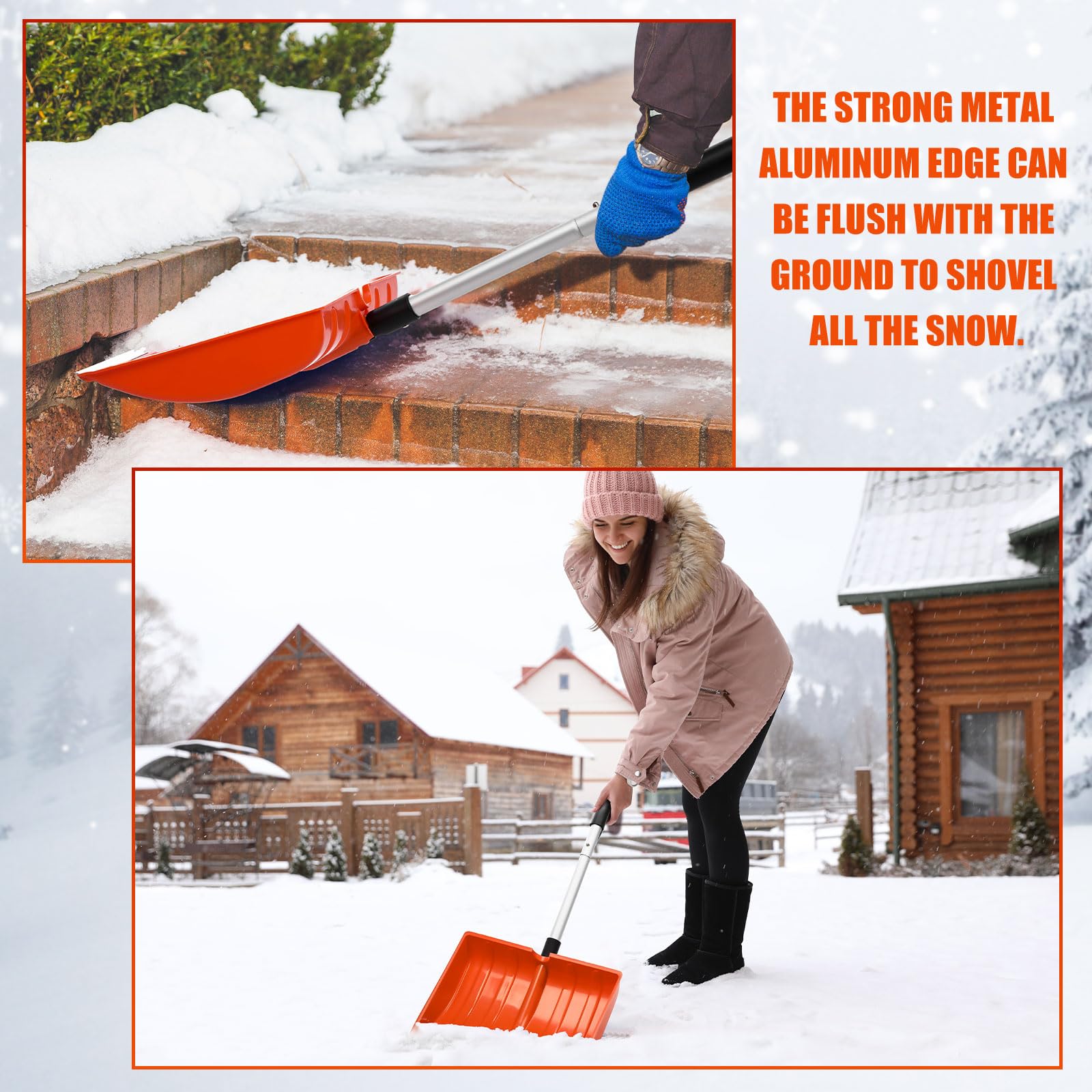 Schneeschaufel für Auffahrt, 40,6 cm breit, tragbar, zusammenklappbar, Metall, große Kapazität, robuste Schaufel mit Aluminium-D-Griff für Zuhause, Garage, Auto, Eis, Schnee, Entfernung,