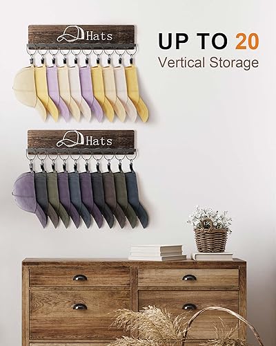 Miniatura 2 de Bulado Perchero para sombreros de pared, organizador de sombreros para gorras de béisbol con 20 ganchos, organizador de almacenamiento de sombreros,
