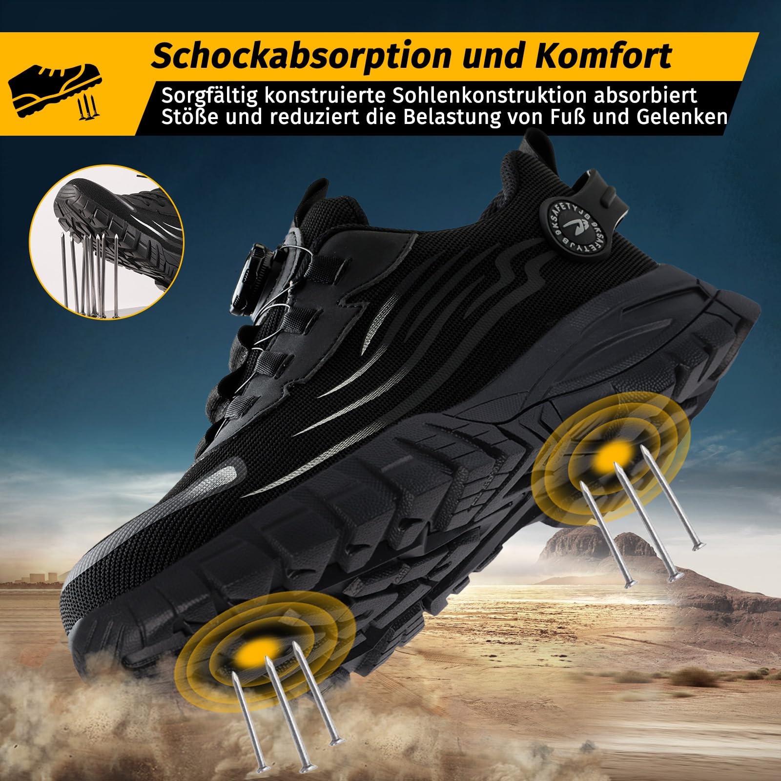 FOGOIN Werkstein pro Arbeitsschuhe, Sicherheitsschuhe Herren Explorer 3.0 | Atmungsaktive Arbeitsschuhe Damen mit Stahlkappe Leicht & Sportlich für Schnellverschluss Drehverschluss