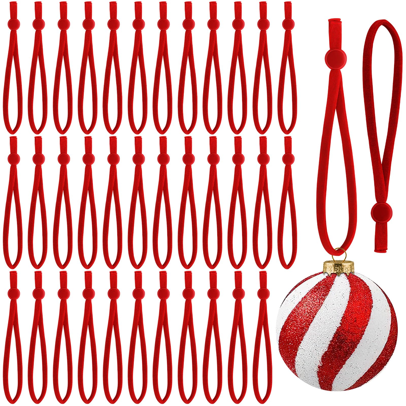 JUNEBRUSHS 150Pcs Ornament Anchors, Adjustable Ornament Ribbon Hangers Christmas Ties Ornament String Ribbon Loops for Ornament Hanging Tree Decorations, Red