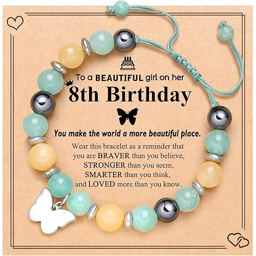 UNGENT THEM Girls Birthday Gifts-Butterfly Charm Natural Stone Bracelet for Daughter Granddaughter Niece Friends Big Sister