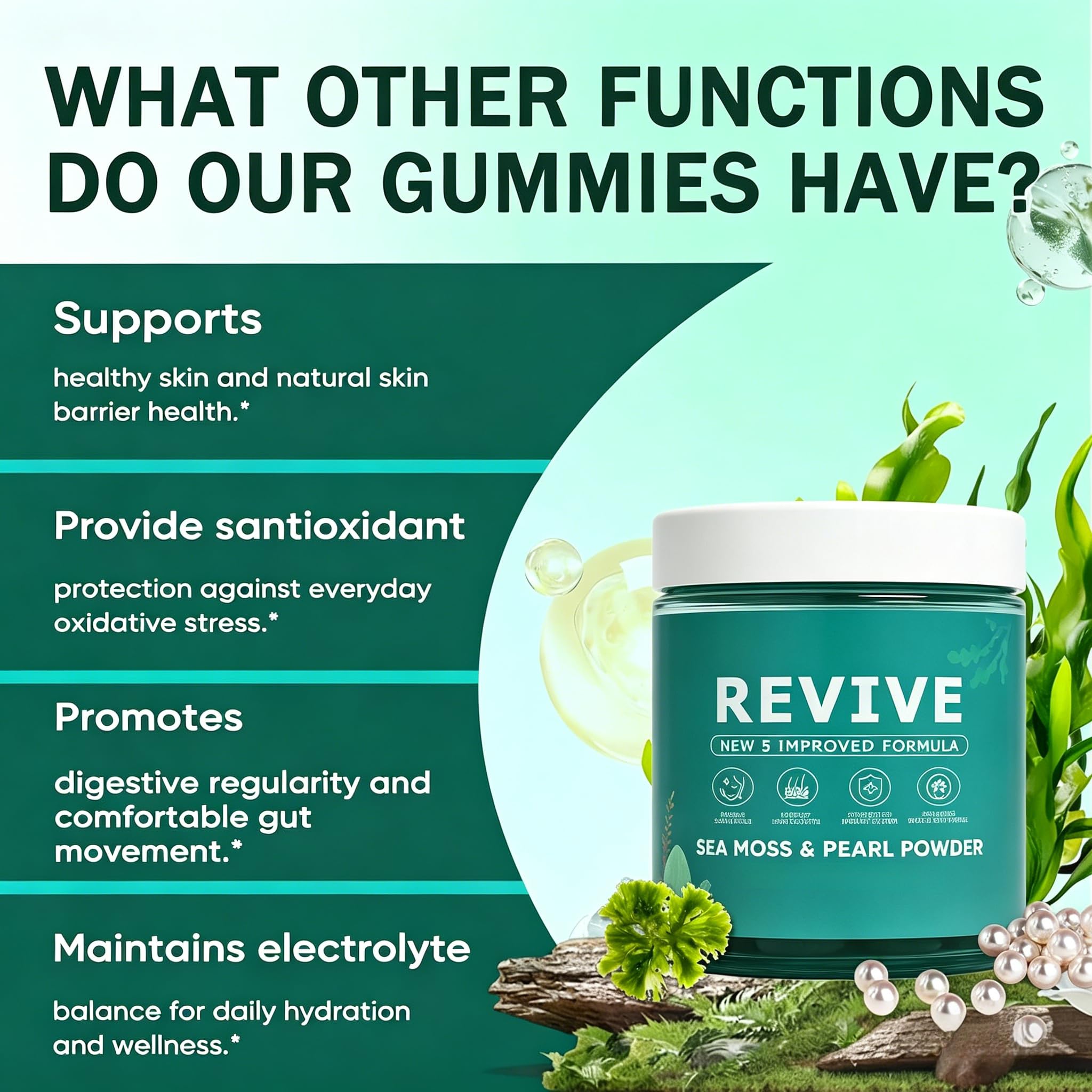 Revive Hair Gummies for Hair, Promotes Thicker, Fuller, Stronger Hair, with Organic Irish Sea Moss (3)