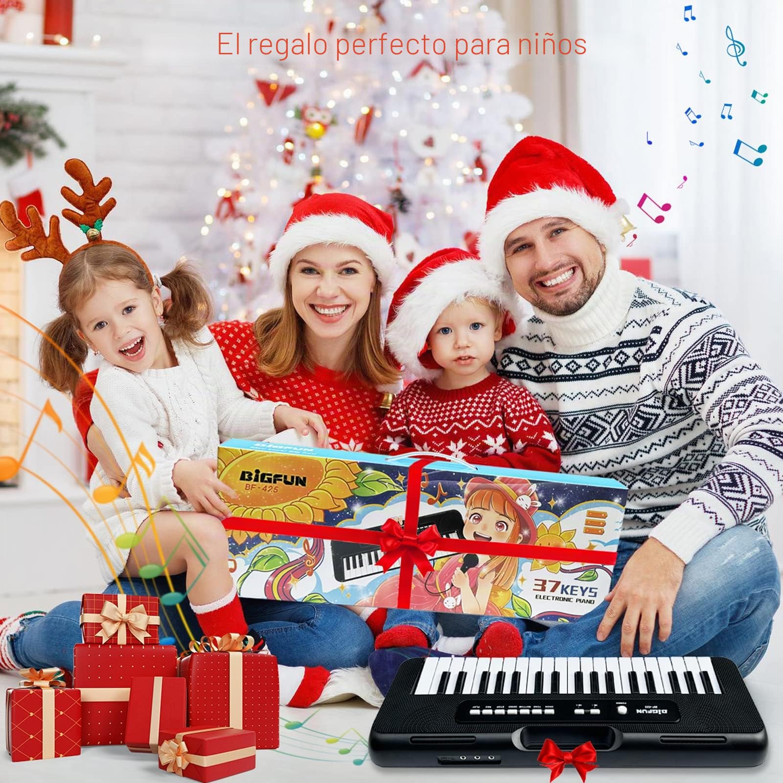 Teclado de Piano para Niños, 37 Teclas Electrónicos Piano Musical con Micrófono, Aprendizaje Portátil Educativo Navidad Cumpleaños Juguetes para 3 4 5 6 7 8 Años Niñas Niños