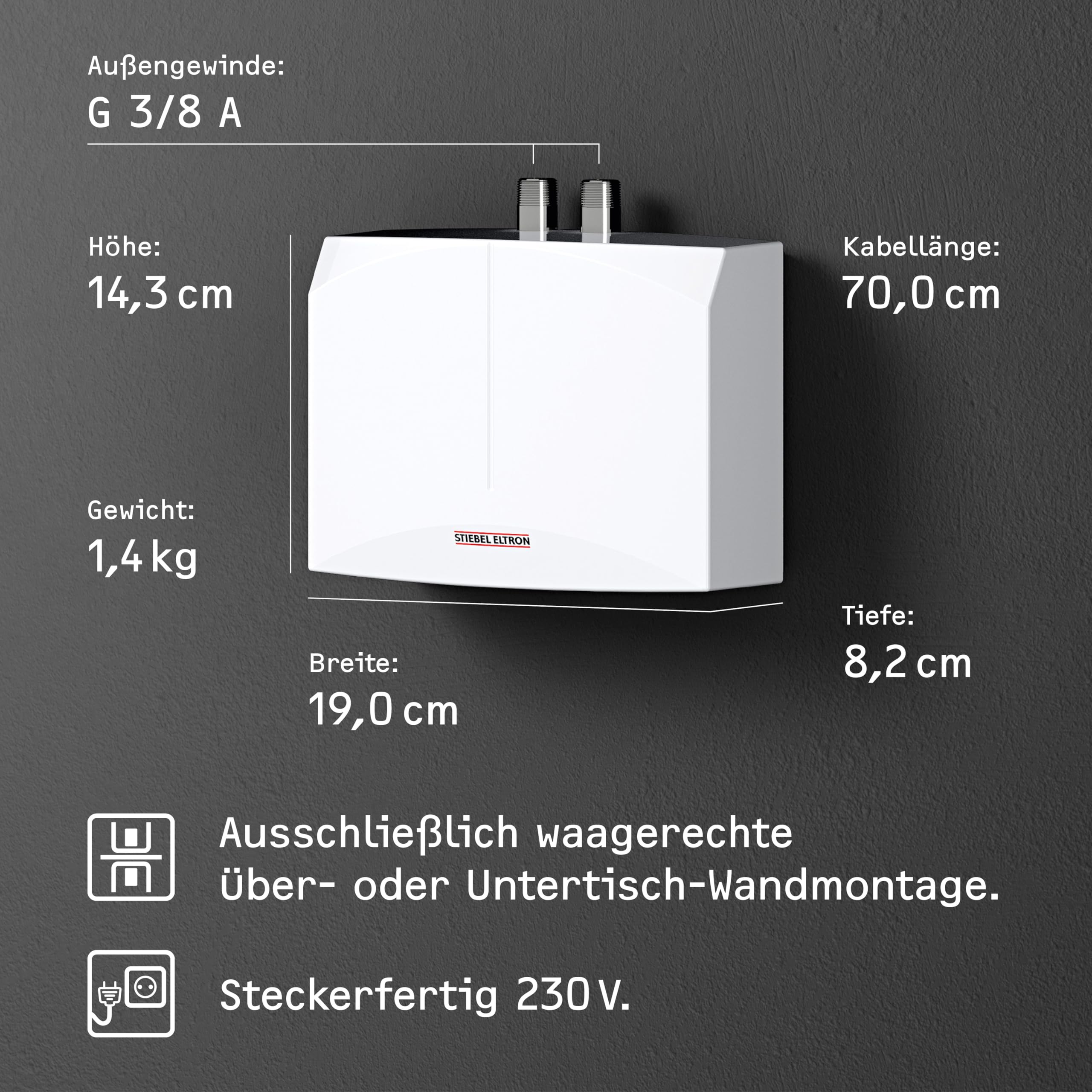 STIEBEL ELTRON hydraulischer Mini Durchlauferhitzer DNM 3 nur fürs Handwaschbecken, 3,5 kW, mit Stecker 230V, drucklos, VDE geprüft, 185411