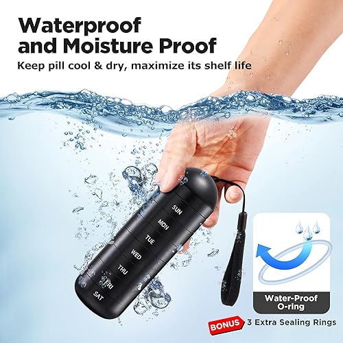 Miniatura 5 de Zannaki Pastillero de viaje de metal XL, pastillero semanal impermeable extra grande, contenedor de pastilleros de aleación de aluminio, sin BPA,