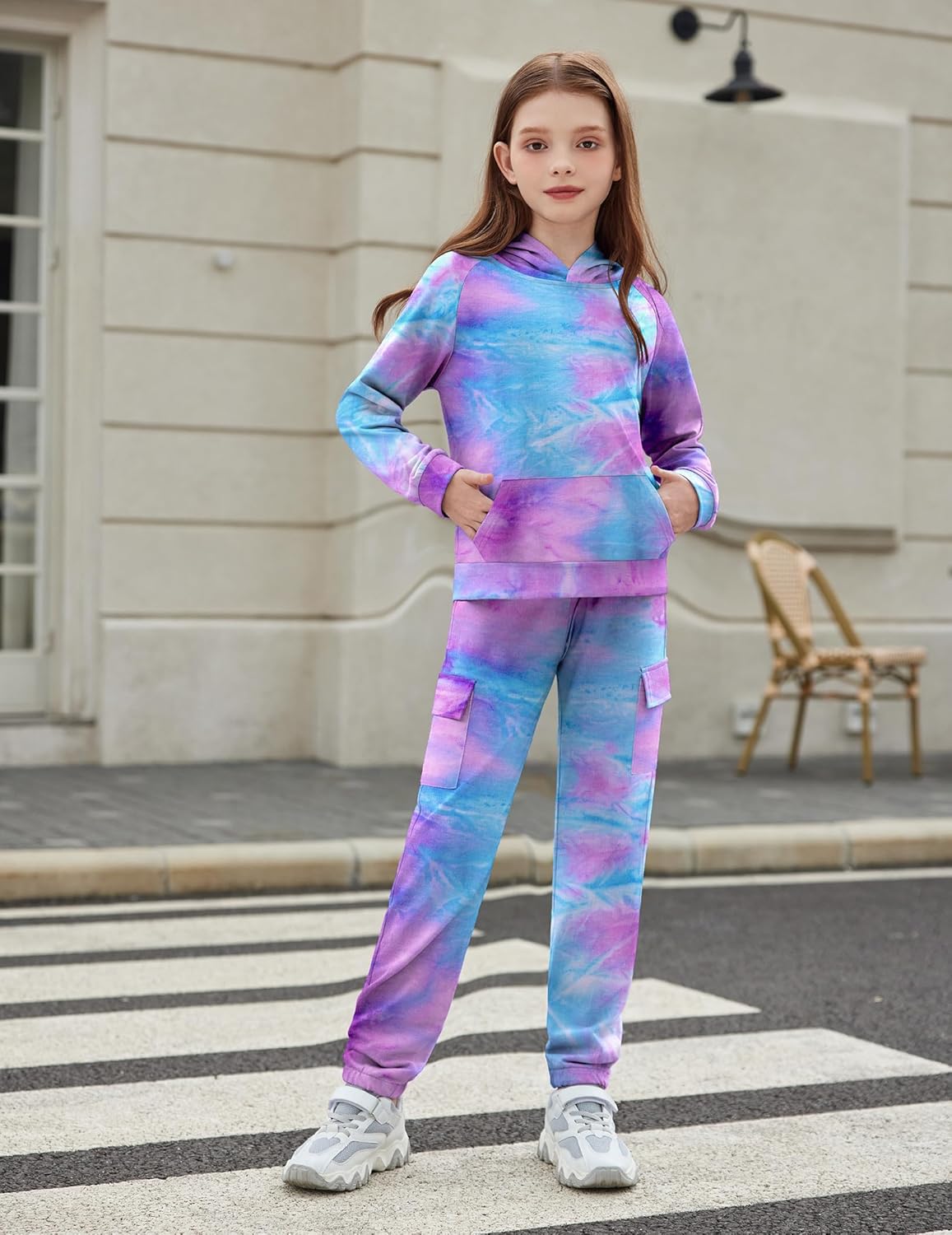 Arshiner 2 Pieces Girls Outfits Tie Dye Sweatsuits Pant Set Long Sleeve Athletic Sweatshirts and Sweatpants with Pockets - Image 2