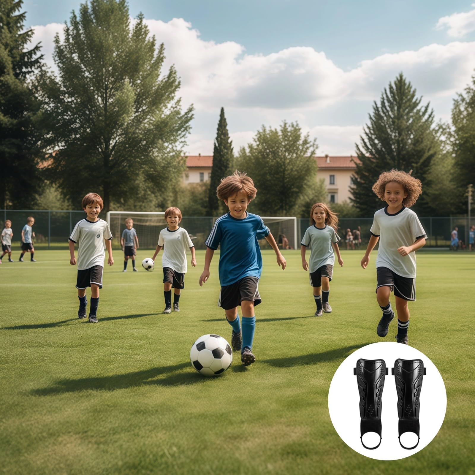 1 paio di parastinchi da calcio con protezione della caviglia, guscio in PP e imbottitura in EVA per i più piccoli, attrezzatura da calcio regolabile, attrezzatura sportiva protettiva per supporto del