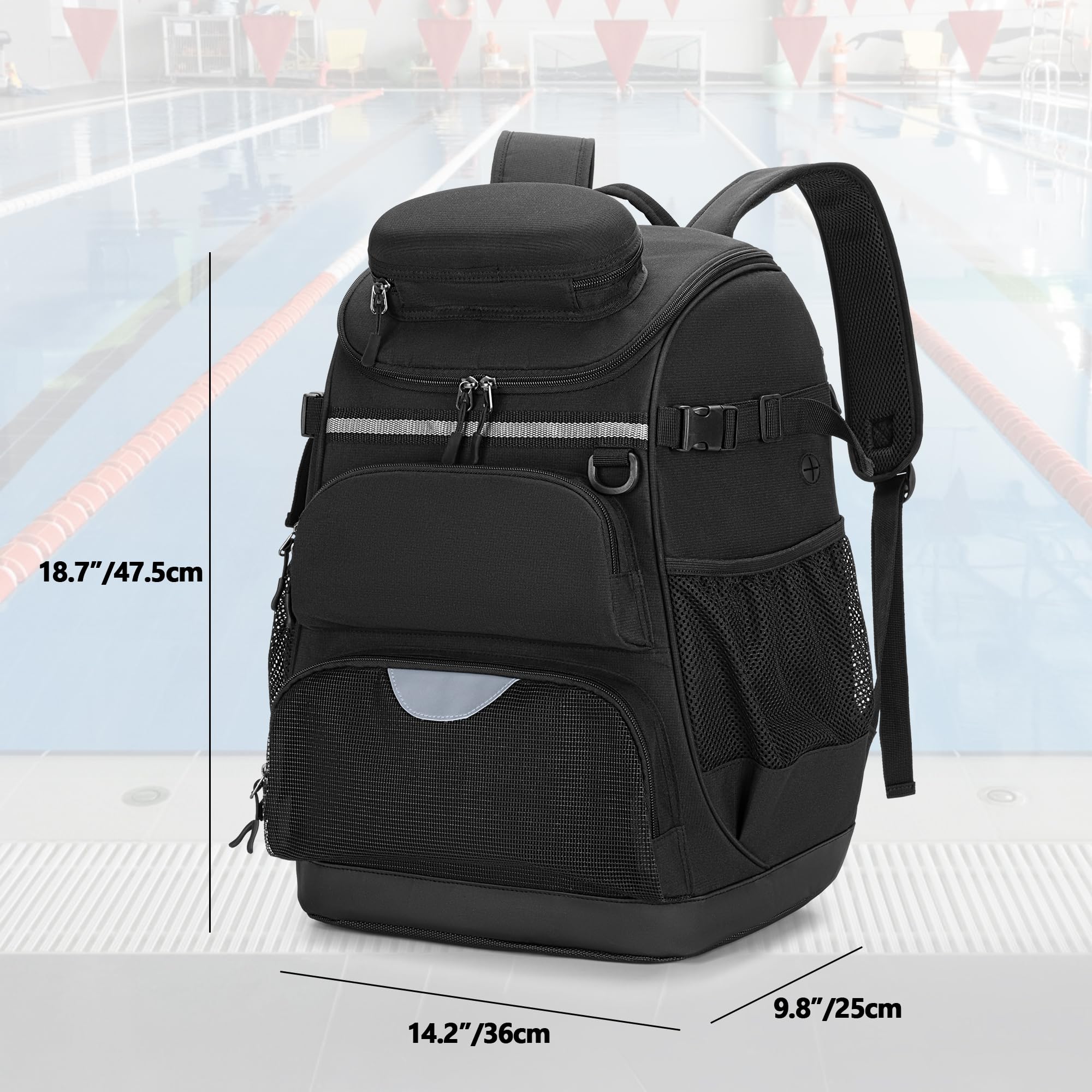 GOBUROS Mochila de natación con espacio separado para zapatos, bolsa de equipo de natación para piscina, playa, mochila deportiva para atletas de natación para hombres y mujeres, color negro