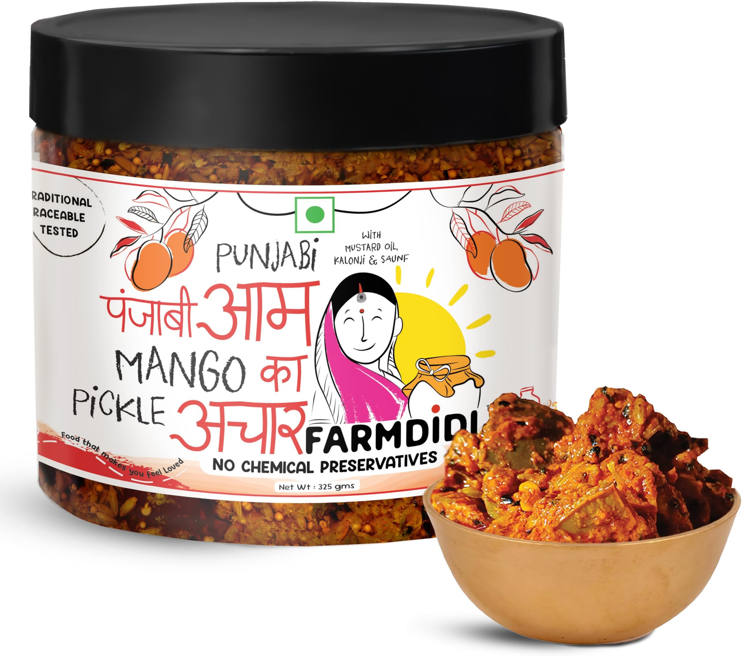 FarmDidi Punjabi Mango Pickle In Fresh Mango Pickles Homemade 325g | Preservative free Indian Aam ka Achar homemade | Authentic Less Oil Pickle Mango aachar Dry aam Ka Achaar in Homemade pickles