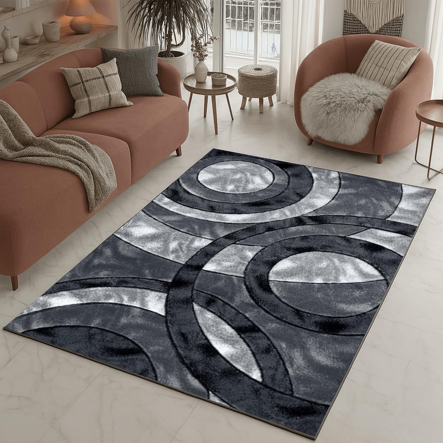 Retro Area Rug - Super Soft Large Living Room Bedroom Bedside Carpet High Dense Pile Non Slip Thick Solid Color Washable Kitchen Rugs (Grey, 160 x 230 cm0