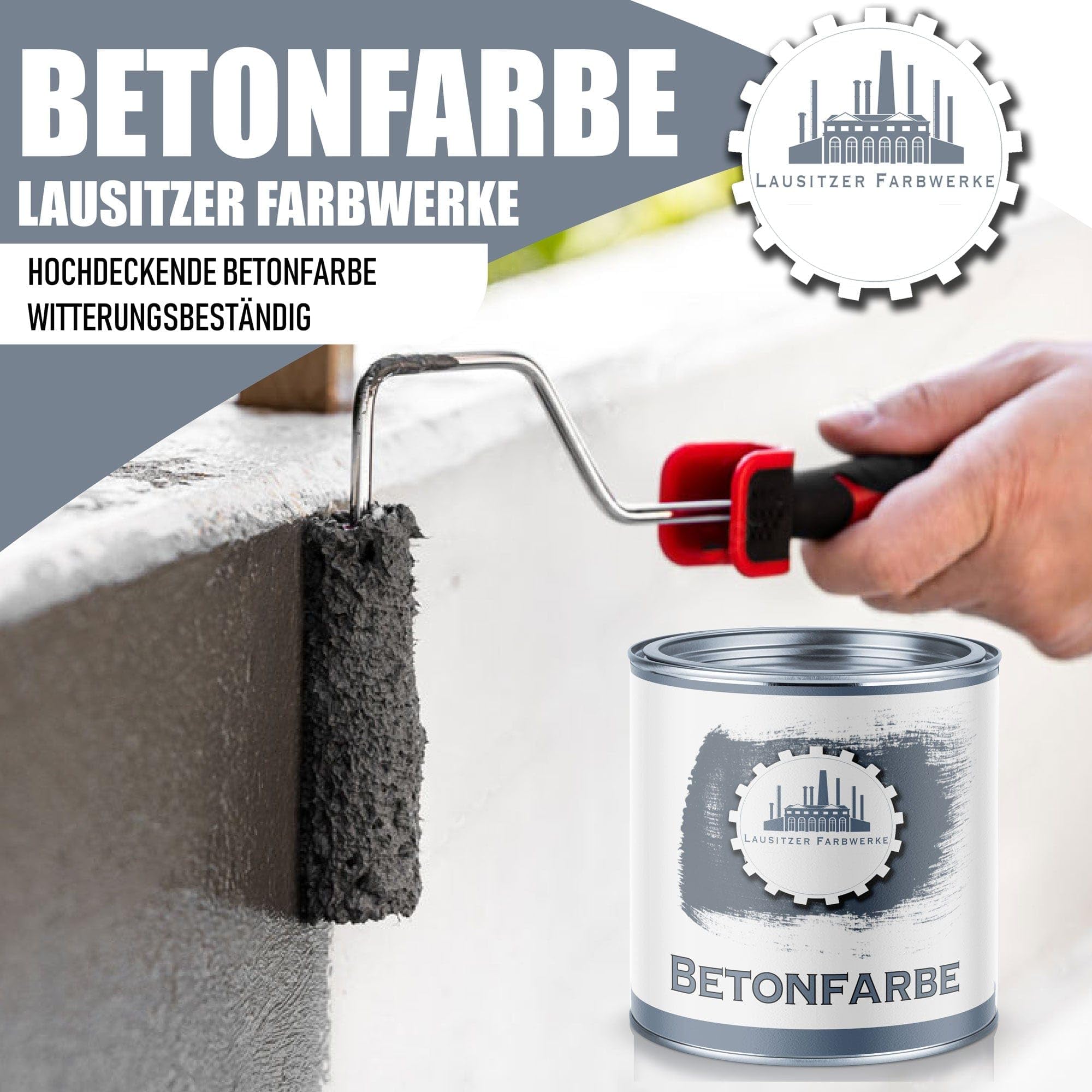 Lausitzer Farbwerke Betonfarbe SEIDENMATT Vekehrsgrau A RAL 7042 Grau Traditionelle Fassadenfarbe für mineralische Untergründe (Stein Mauer Beton Fassade Putz Zement) streichen & versiegeln (2,5 L)