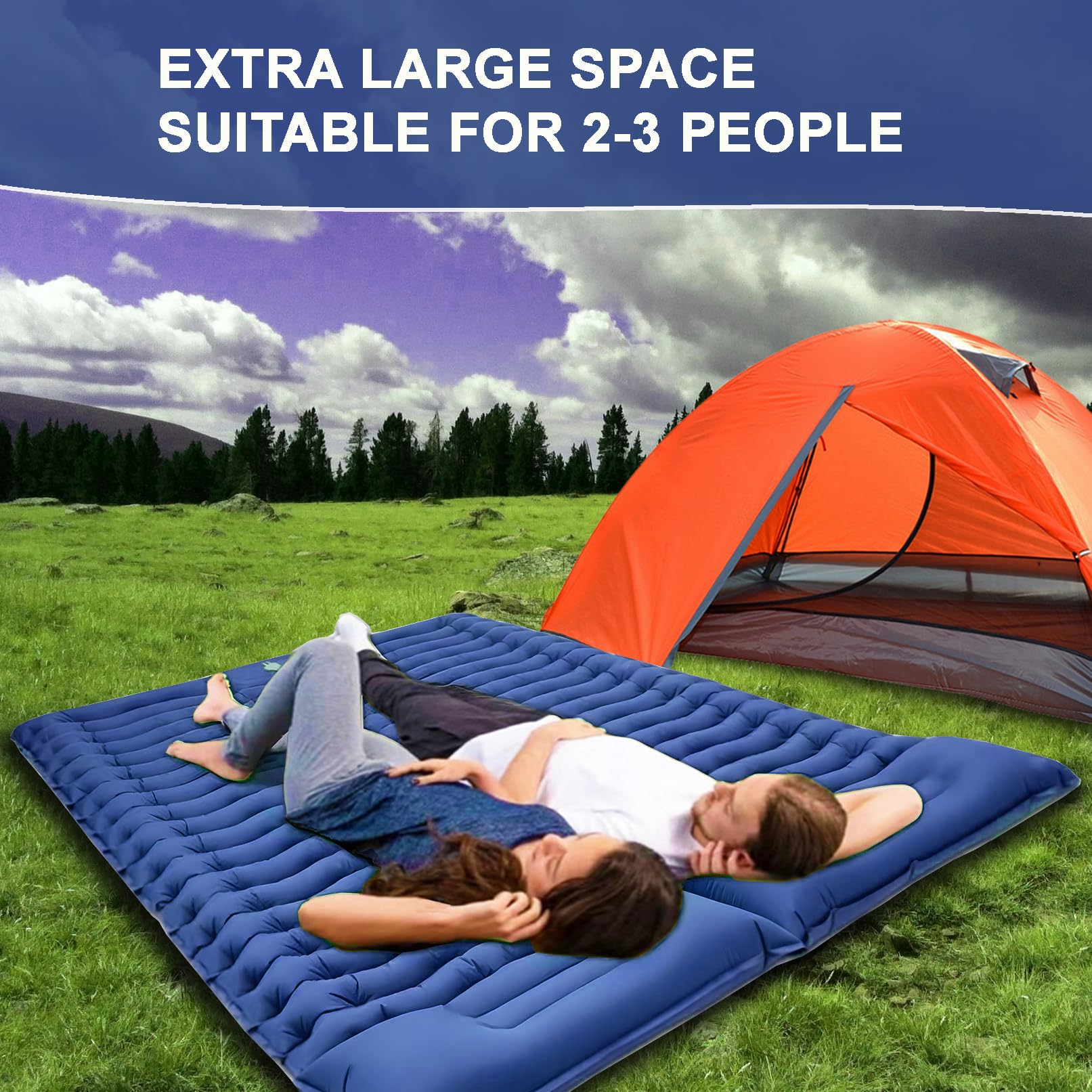YuanDiann Camping Isomatte Selbstaufblasend für 2 Personen 200x140 cm Ultraleicht Verdicken Bequeme Luftmatratze Aufblasbare Doppel Matratze Zelt