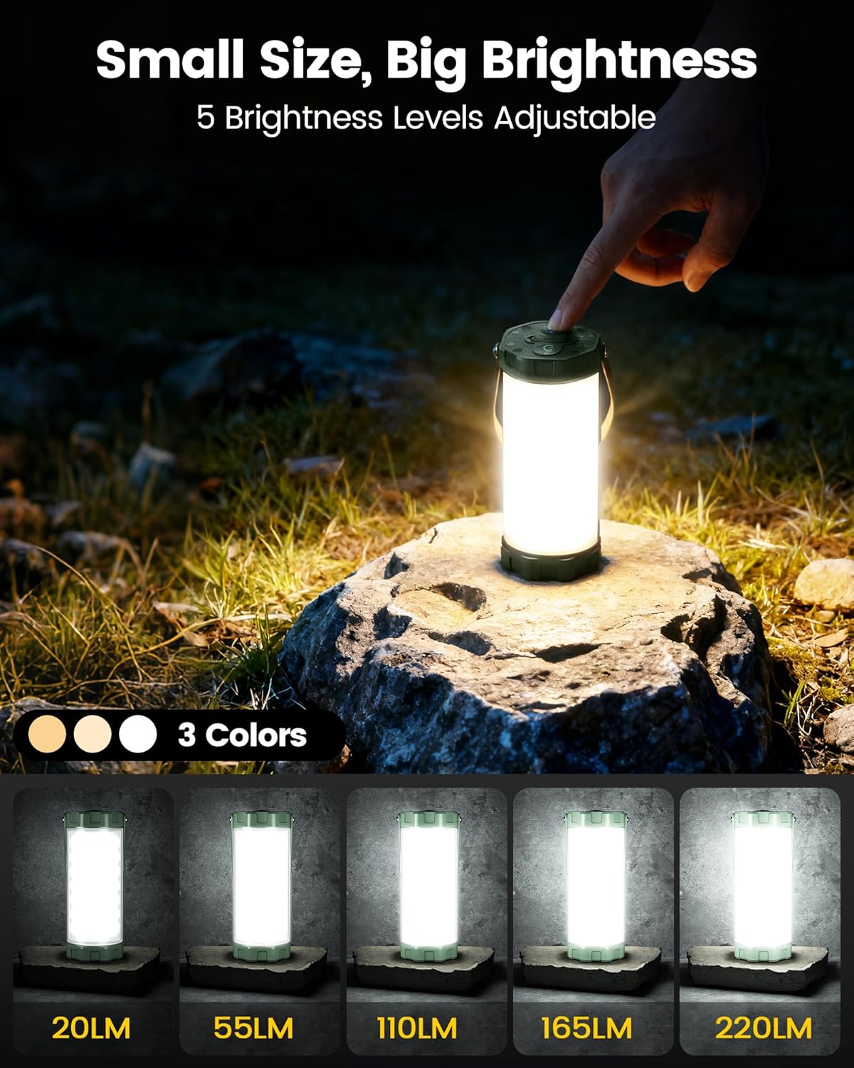 Glocusent 106 LED Camping Lights, Up to 80Hrs, 5000mAh Camping Lantern Rechargeable with 5 Brightness 3 Modes & SOS, IP68 Waterproof, Max 1200LM, Lanterns for Power Outages Hiking Emergency Hurricane - Image 3