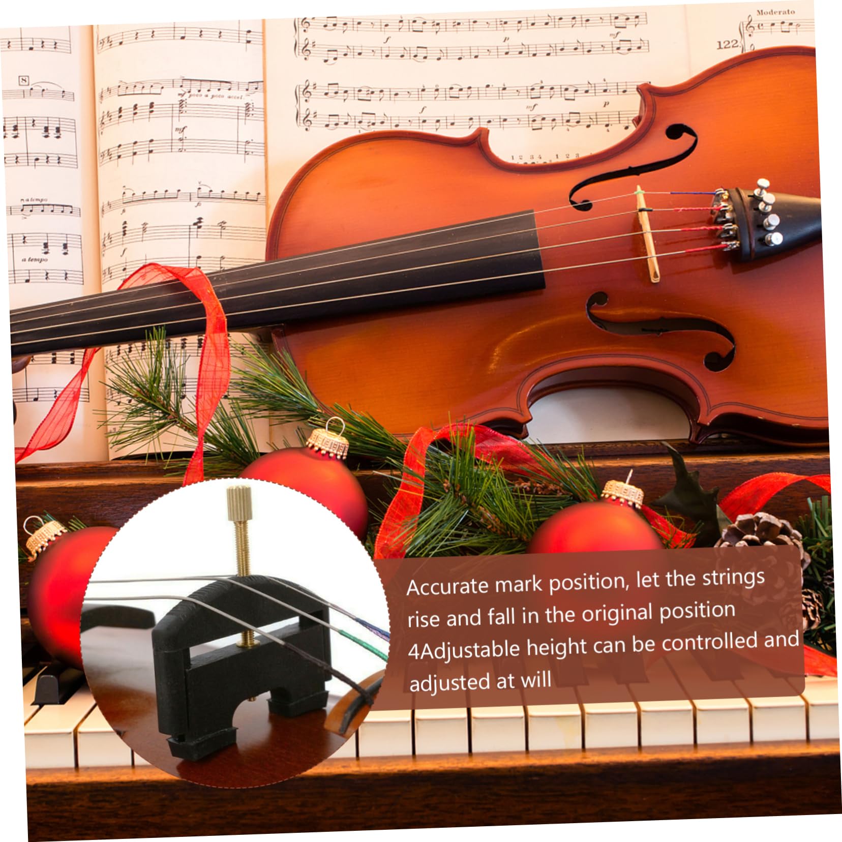 Utensile per Corde di Violino 1/4-4/4 Altezza Regolabile | Nero, Plastico Placcatura in Ferro, per Ponte e Sostituzione Corde, Posizione Segnata Precisione