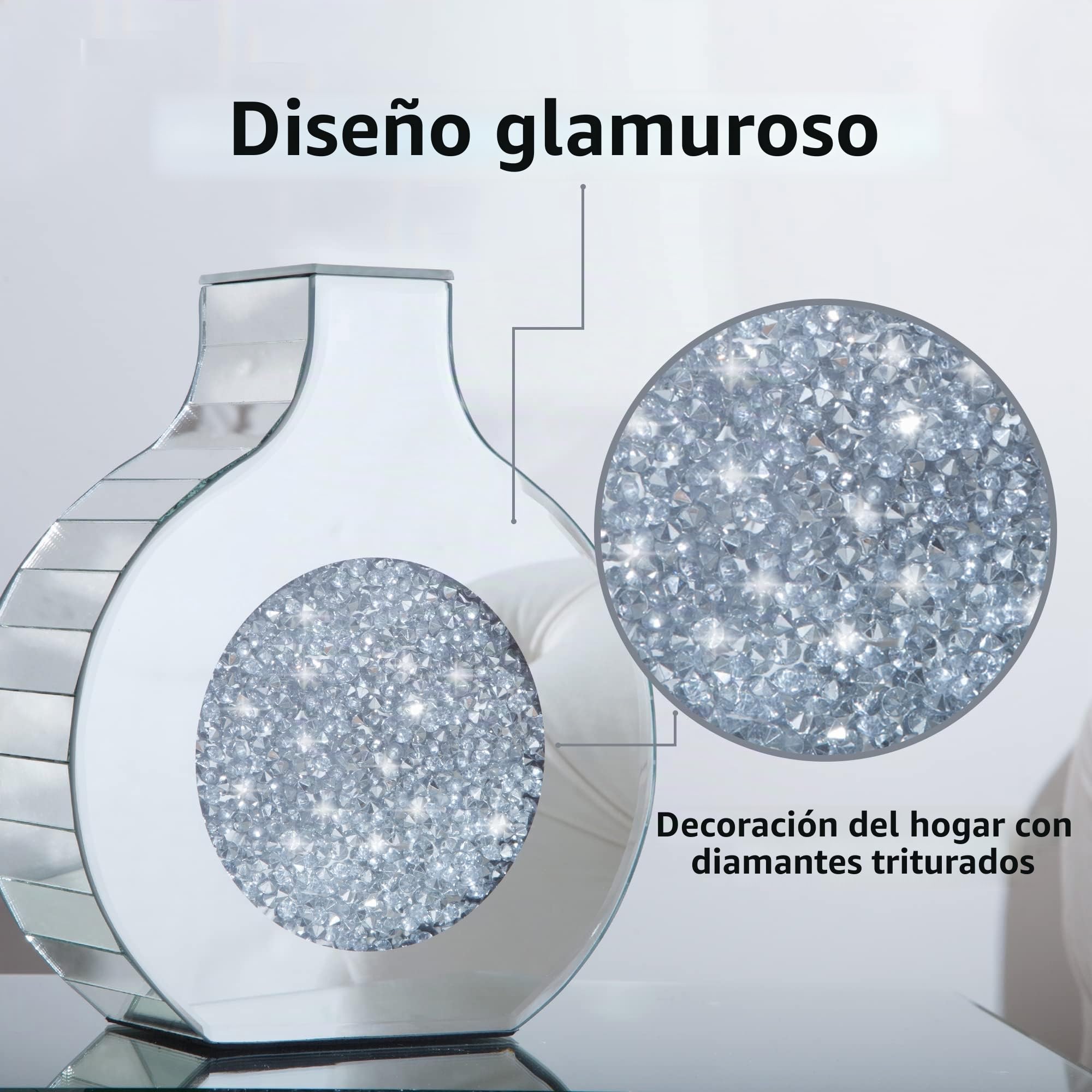 Jarrón Decorativo con Espejo de Plata, Jarrón de Diamantes de Lujo, Se Puede Insertar con Flores Secas Y Pampas Grass, Se Puede Usar como Sala De Estar, Decoración De Oficina, Altura 23 cm