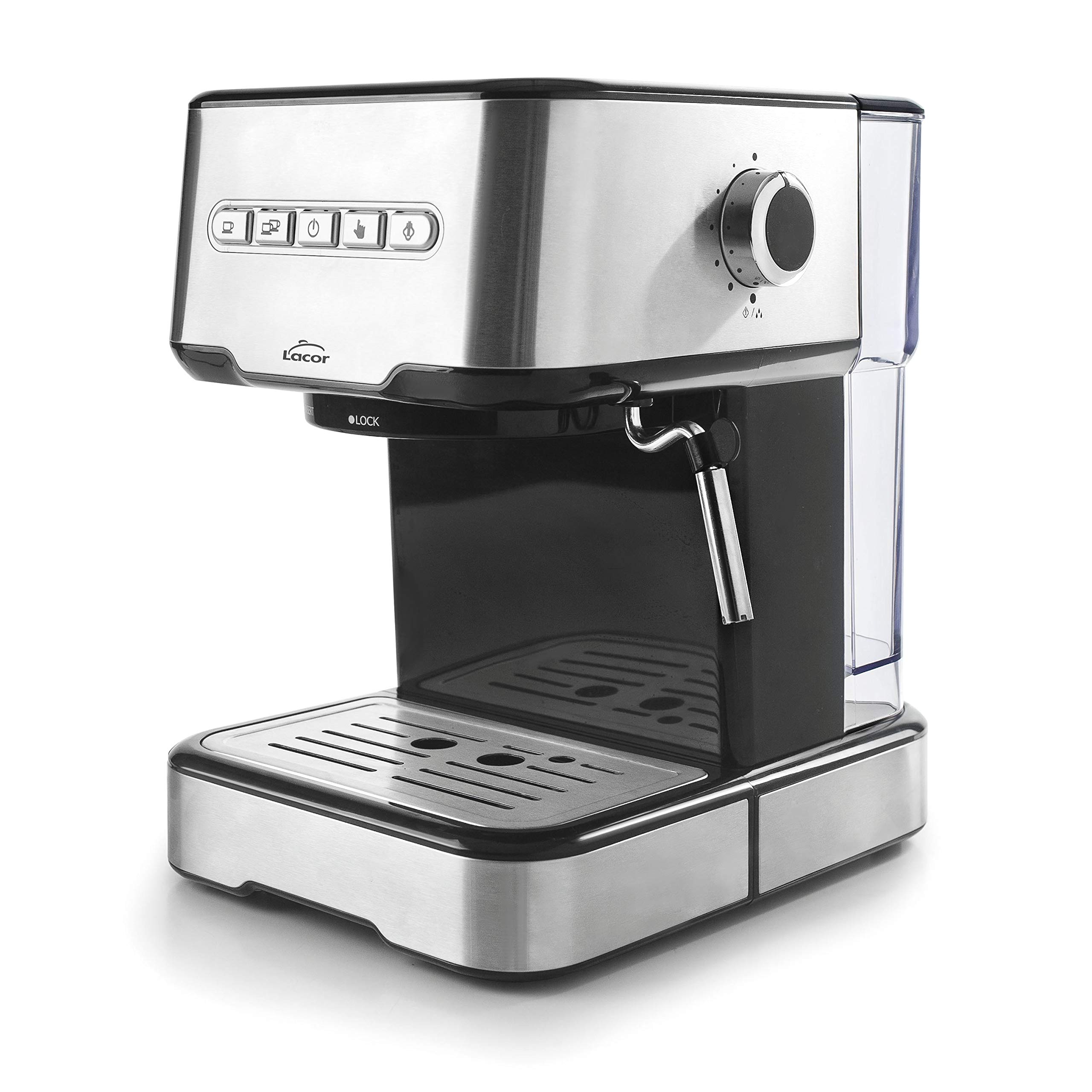 Lacor 69256 - Cafetera espresso con 2 salidas de café y función - Cocina | Para un café intenso en casa; ideal para el uso diario tanto en cocina profesional como en el hogar, con un acabado cuidado