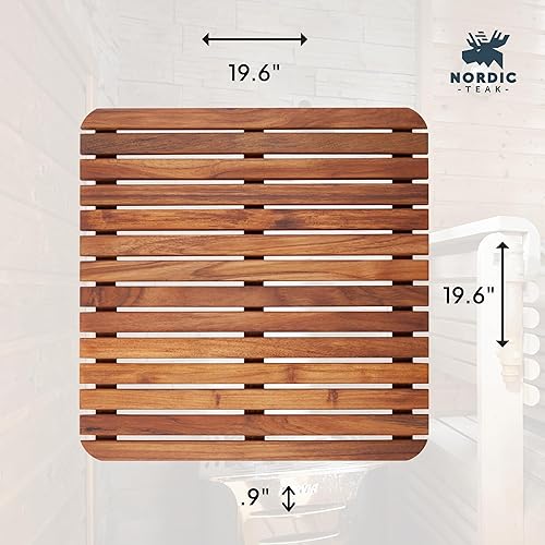 Miniatura 4 de Alfombrilla de ducha y baño de estilo nórdico Premium de teca para uso interior + exterior | Plataforma de madera antideslizante para spa, sauna,
