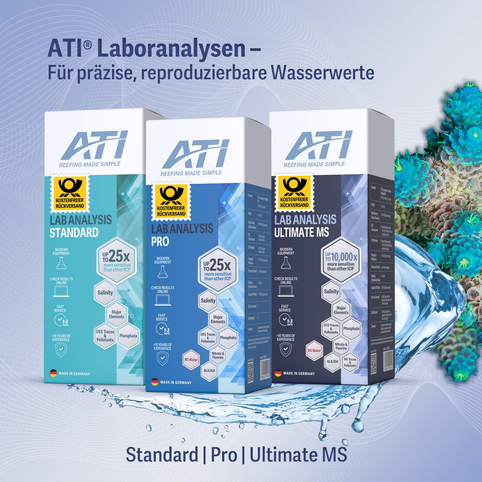 ATI ICP Test Meerwasser Pro Laboranalyse mit Osmosewasser Analyse für Meerwasser Aquarium 1er Set inkl. Rückversand DE