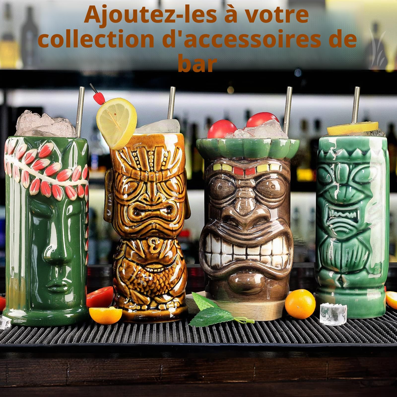 Tiki Mugs Lot de 8 tasses en céramique hawaïennes pour cocktails et fêtes exotiques